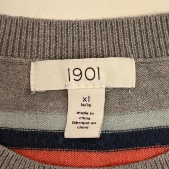 🆕 1901 (Nordstrom brand) Kids' Grey Heather Rainbow Stripe Fitted Sweater - Picture 5 of 7